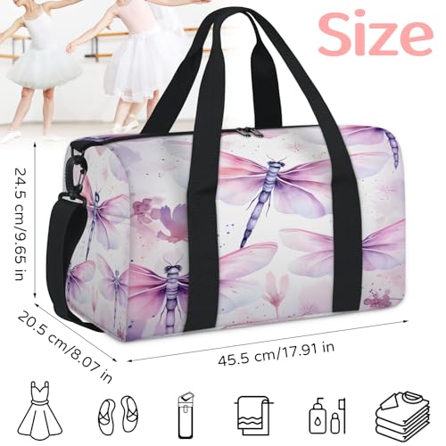 Watercolor Dragonfly Sports Duffle Bag for Women Men Waterproof Overnight Weekender Bag with Adjustable Strap Travel Tote Bags for Beach Yoga Work Dance Swim2