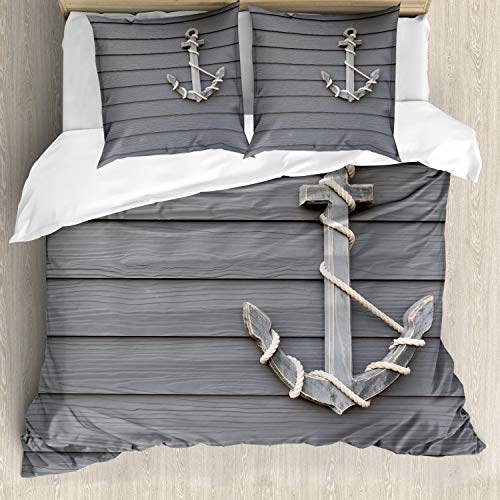 ABAKUHAUS Anker Bettbezugs Set Für Doppelbetten, Antike Wand Navy Natur,...