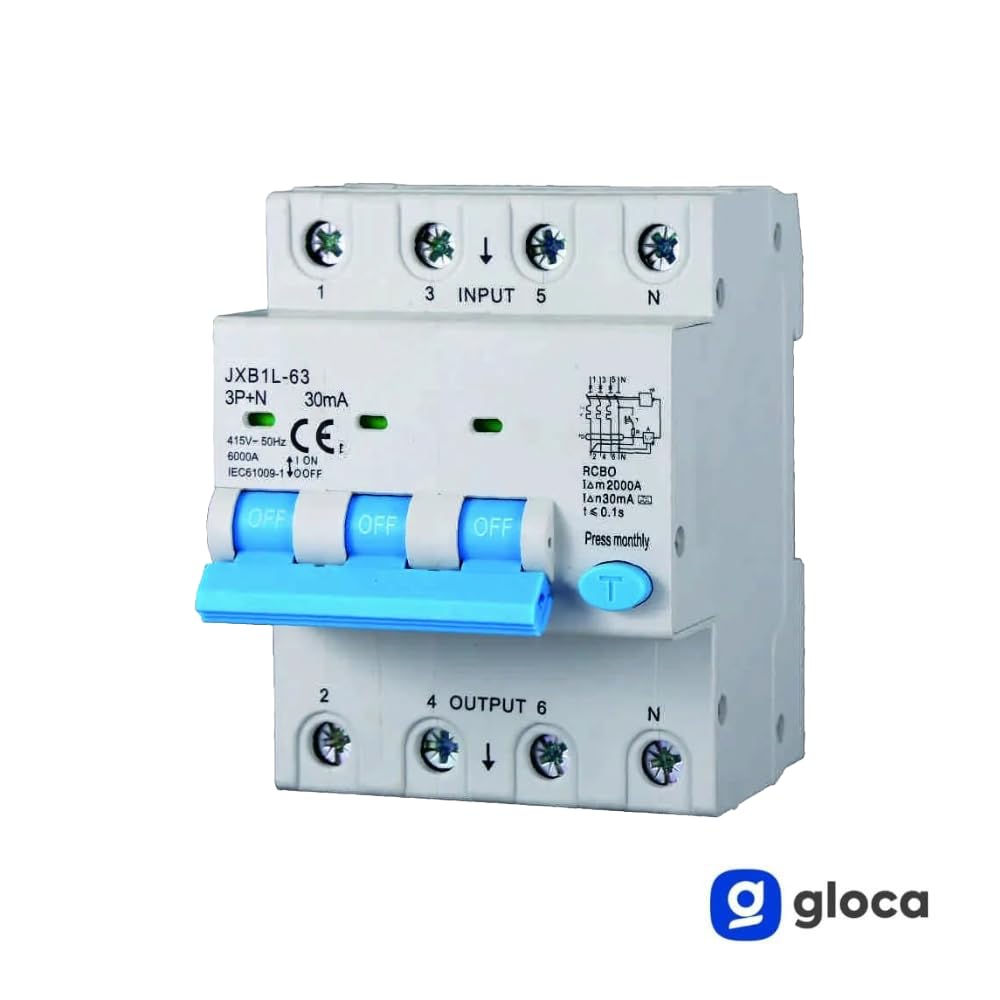 gloca Interruptor magnetotérmico diferencial 3P + N 30 mA 380 V-6 KA Clase A (32 amperios)