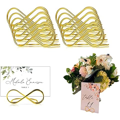 10 Pcs Place Card Holders, Gold Metal Figure 8 Shape Stand, Table Number Holder, Ideal for Wedding Parties, Engagement Parties, Restaurants, or Other Types of Gatherings Cover