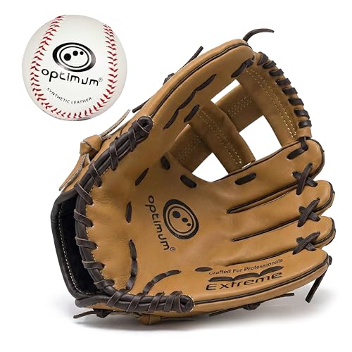 Optimum Extreme Baseball Glove & Ball Set – Left-Hand Catcher, Right-Hand Throw, Deep Pocket, Cushioned Palm, Training Baseball Included – Junior (7+)