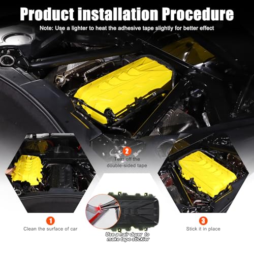 Image of for Corvette C8 Engine Cover Trim Compatible with Corvette C8 2020-2025 Stingray E-Ray Z51 Engine Bay Protection Panel Cover Trim Exterior Accessories ABS (Yellow)