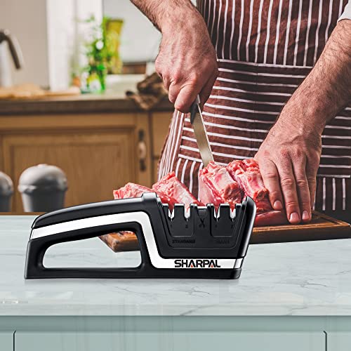 Sharpal 104N Professional 5-In-1 Kitchen Chef Knife & Scissors Sharpener, Sharpening Tool For Straight & Serrated Knives, Repair And Hone Both Euro/American And Asian Knife, Fast Sharpen Scissor #TOP3