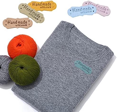 hocadon 40Pcs Handmade Leather Labels, PU Leather Handmade Labels Tags, Custom Knitting Labels for Handmade Items DIY Apparel Accessories( 4 * 1.5cm)