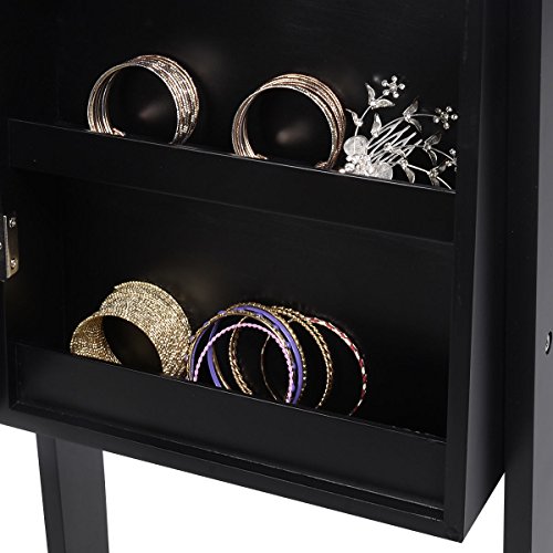 Black Mirrored Jewelry Cabinet Armoire Mirror Organizer Storage Box Ring W/Stand #TOP2