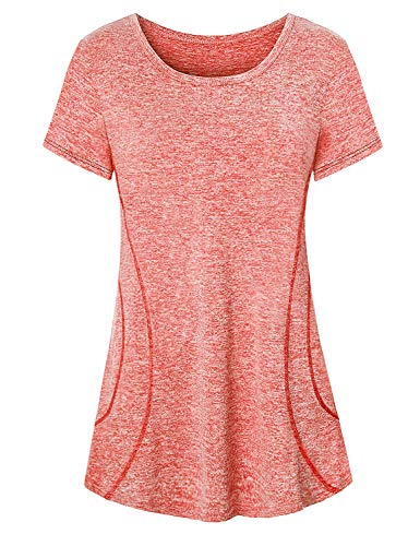 Orange Yoga Top,Cucuchy Quick Dry Shirts Flattering Short Sleeve Activewear Tops Plain Basic Crew Neck Tee Shirt Athletic Workout Fitness Clothes Cute Line Decoration Performance Clothing Medium