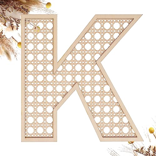 Image of Wooden Rattan Letters 8 inch Wood Letters K for Wall Decor Crafts Boho Nursery Decor for Baby Shower Wedding Bedroom Name Signs Large Rustic Letter Home Decoration