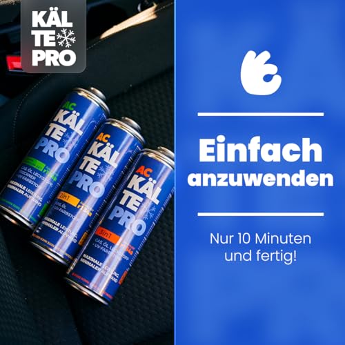 KÄLTEPRO Kältemittelersatz R134a Nachfüllset - Rundum-Set zum Klimaanlage selbst befüllen Entspricht 755g R134a - Dichtmittel, Öl & UV-Farbstoff - Für PKW 1995–2016 1x Dose + Schlauch