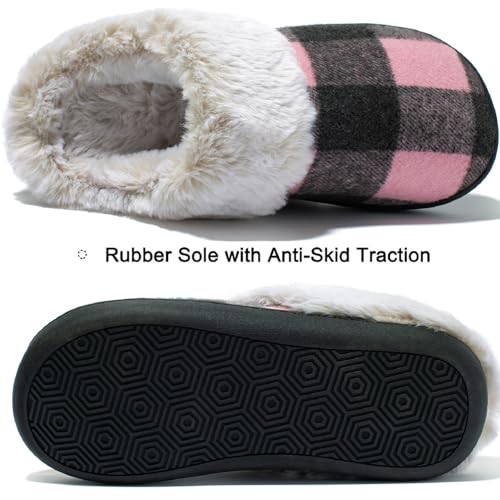 Josaywin Women's Buffalo Plaid Slippers with Memory Foam - Cozy Indoor/Outdoor Fuzzy House Shoes(Red/Black Check, Black/White Check)4