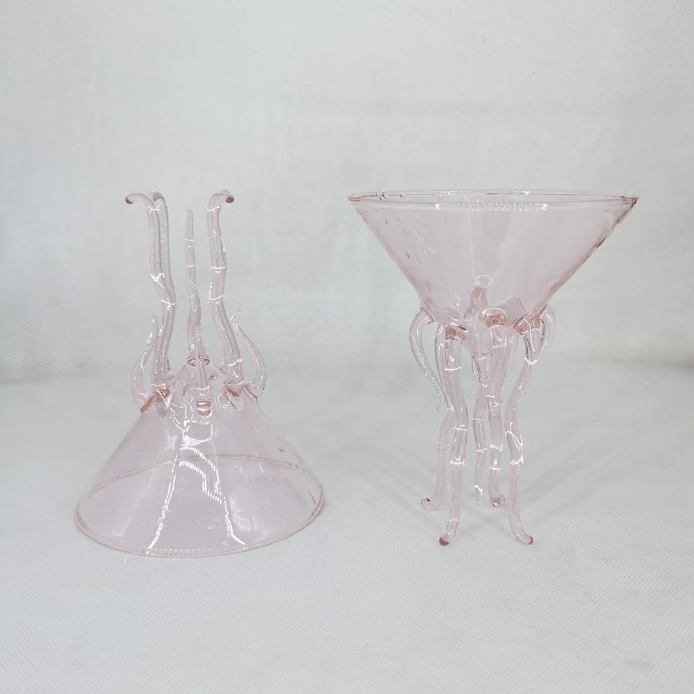 Octopus Cocktail Glass Creative Martini Drinkware Bar Goblet Snifters (250ML pink glass) - Image 5