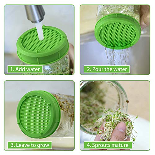 Amytalk 12 Pack Plastic Sprouting Lids for 86mm Wide Mouth Mason Jars, Sprouting Strainer Lid for Canning Jars, Suit for Grow Bean Sprouts, Alfalfa, Salad Sprouts etc - Thumbnail 7
