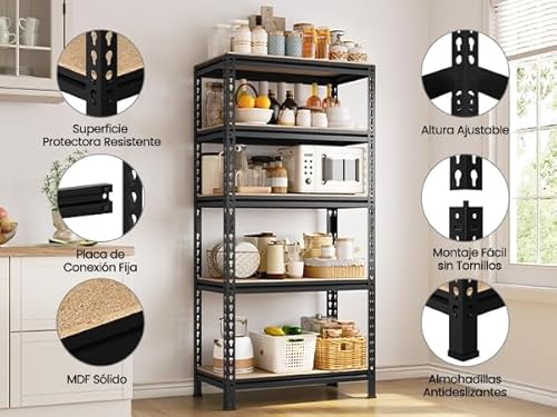 Yaheetech Estantería de Almacenaje Estantería Metálica Garaje Cocina Soporte 150 x 140 x 30 cm Negro - imagen 4
