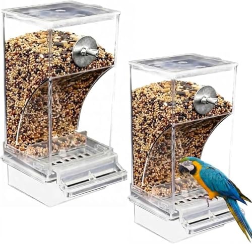 Comedero automático multifuncional para pájaros, accesorio transparente para jaulas, comedero automático para canarios, pinzones, pájaros domésticos, periquitos (2 unidades)