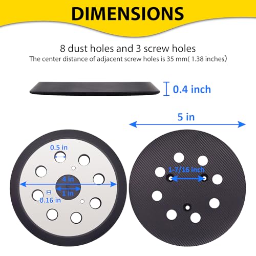 2 Pack 5 Inch Replacement Sander Pad, Compatible with Dewalt DW423, D26451 D26453 D26456 Random Orbital Sander, 8 Hole Heavy Duty Aluminum Replacement Backing Plate by Taokyid - Used condition - Image 2