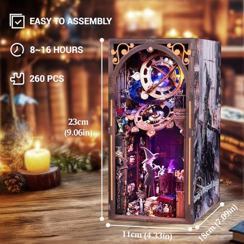 CUBiKRAFT Book Nook, DIY Wooden Dollhouse Miniature Kit, LED Lights and Furniture Included, Magic Shop Miniature House, Book Nook Kit for Adults, Gifts for Family/Friends by CUBiKRAFT - Image 2