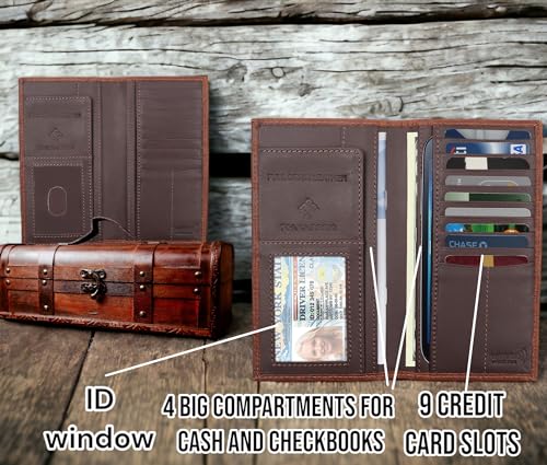 Image of F&L CLASSIC Men's RFID Vintage Look Genuine Leather Long Bifold Wallet Checkbook Wallets,ostrich print brown,240-51