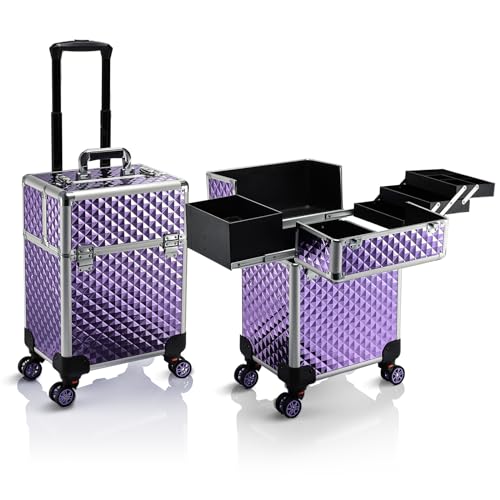 Stagiant Rolling Makeup Train Case Cosmetology Case on Wheels Travel