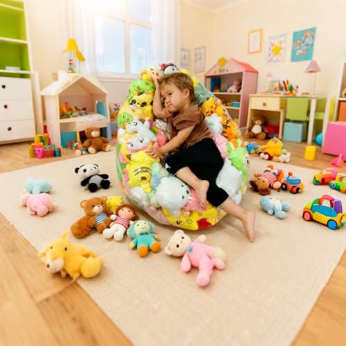 Image of Clear Stuffed Animal Storage Bean Bag Chair for Stuffed Animals, 150L Oval Shape 31.4in Waterproof PVC, 2-in-1 Toy Organizer and Comfy Seat for Kids Room and Playroom (No Filler Included)