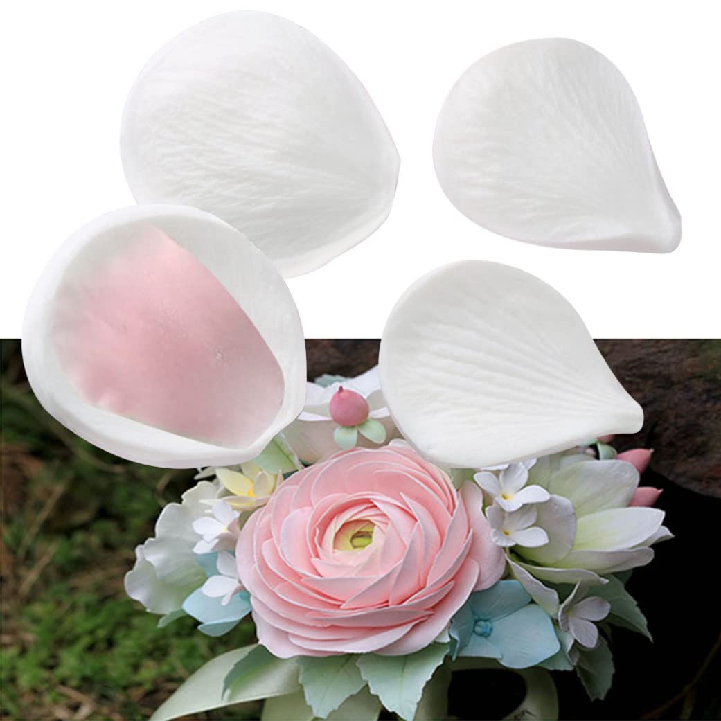 Pastoralist White 4Pcs/Set Fondant Floral Petal Veiner Silicone Mold Set Cake Decorating Set - Gum Paste Mold - Flower Making - Peony Rose Hydrangea