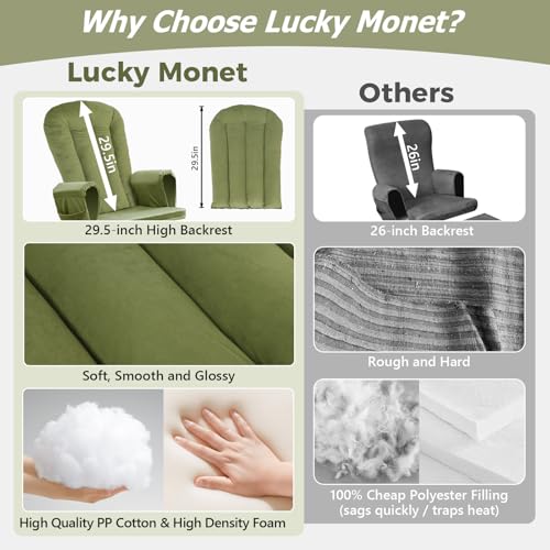 Image of Lucky Monet 5PCS Velvet Glider Rocker Replacement Cushions, Thickened & Supportive Rocking Chair Cushion Set with 29.5 Inch High Backrest & Storage Pockets, for Indoor Nursery Glider & Ottoman, Green