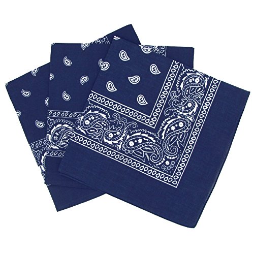 Lot de 3 bandanas paisley - Foulard coton motif cachemire vendu par 3 - Bleu Marine - taille unique
