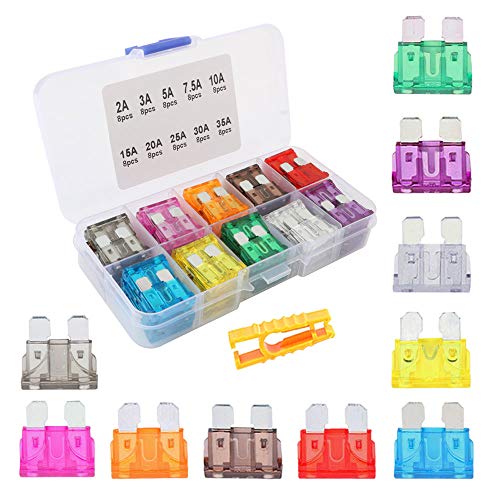 Aiqeer 80 Piezas Estándar Fusibles Coche, Set de Fusibles de Cuchilla Estándar, Fusibles de Repuesto Coche, con Extractor Fusible (2A / 3A / 5A / 7.5A / 10A / 15A / 20A / 25A / 30A / 35A)