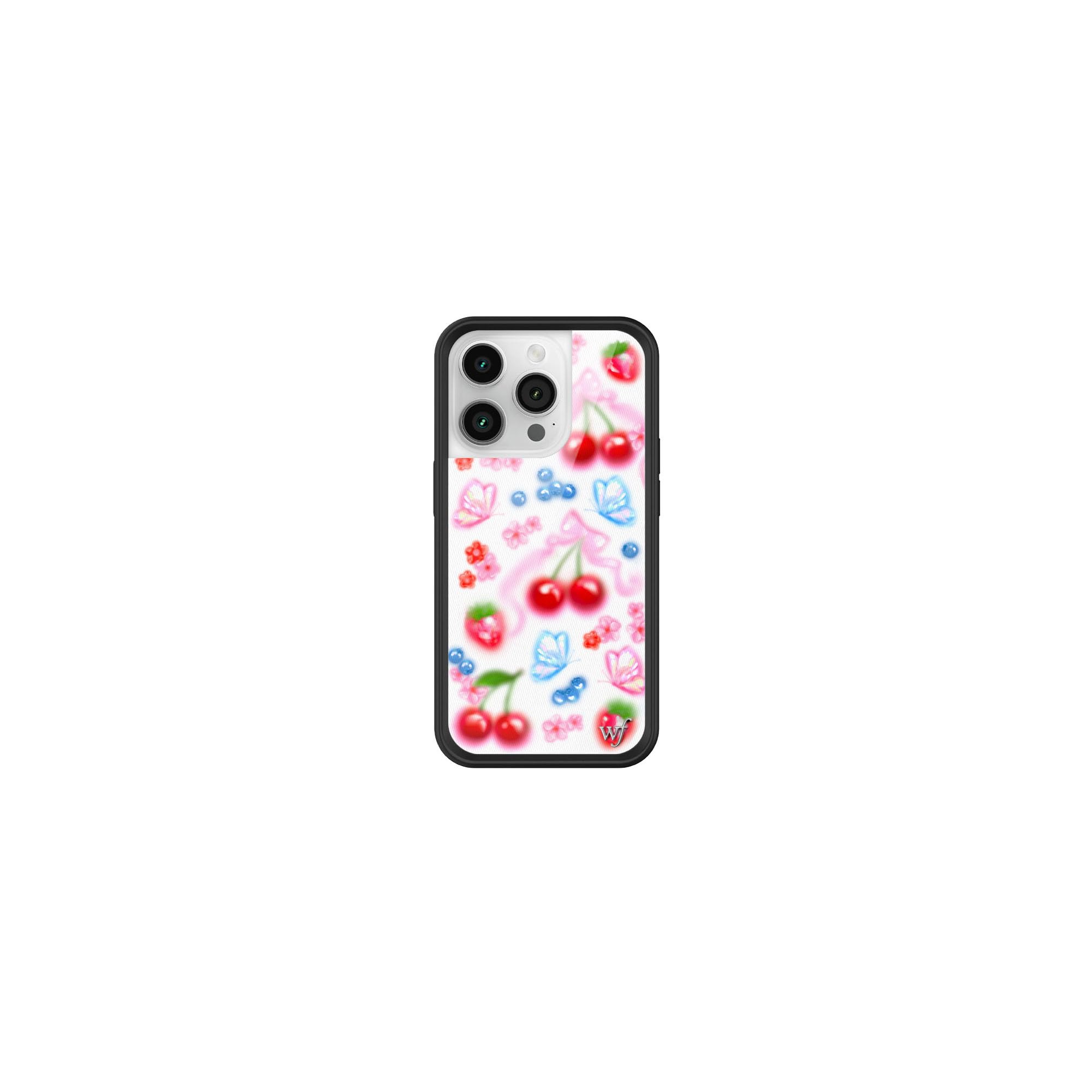 Wildflower Cases - Compatible with iPhone 14 Pro | Protective Black Bumper, 6.5ft Drop Test Certified, Women Owned Small Business | Blue White Red Trendy Fruit Cherry | Sweet Cherries