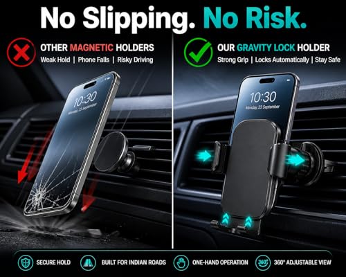 Image of 2026 Auto Lock Car Mobile Holder for Dashboard AC Vent, One Hand Gravity Car Phone Holder with Strong Grip, 360 Rotation, Anti-Shake Design, Universal Stand for iPhone, Samsung & Smartphones