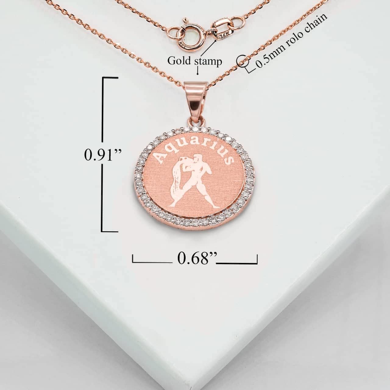 10K or 14K Rose Gold Diamond Accented Zodiac Astrological Sign Charm Personalized Pendant (G-H Color, SI1-SI2 Clarity) - Choice of Metal and Zodiac Sign