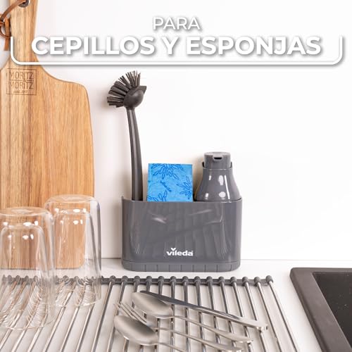 Miniatura 3 de Vileda Organizador Para Fregadero Con Dispensador De Detergente De Plástico, Soporte De Esponja De Pie Para Cocina, Organizador De Lavavajillas Con Dispensador De Jabón Para Esponjas Y Cepillos