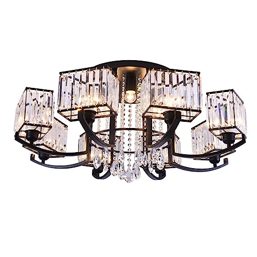 Lámpara de techo de cristal industrial con forma de tambor con prisma de tambor, lámpara de araña de cristal transparente, montaje empotrado, para salón,