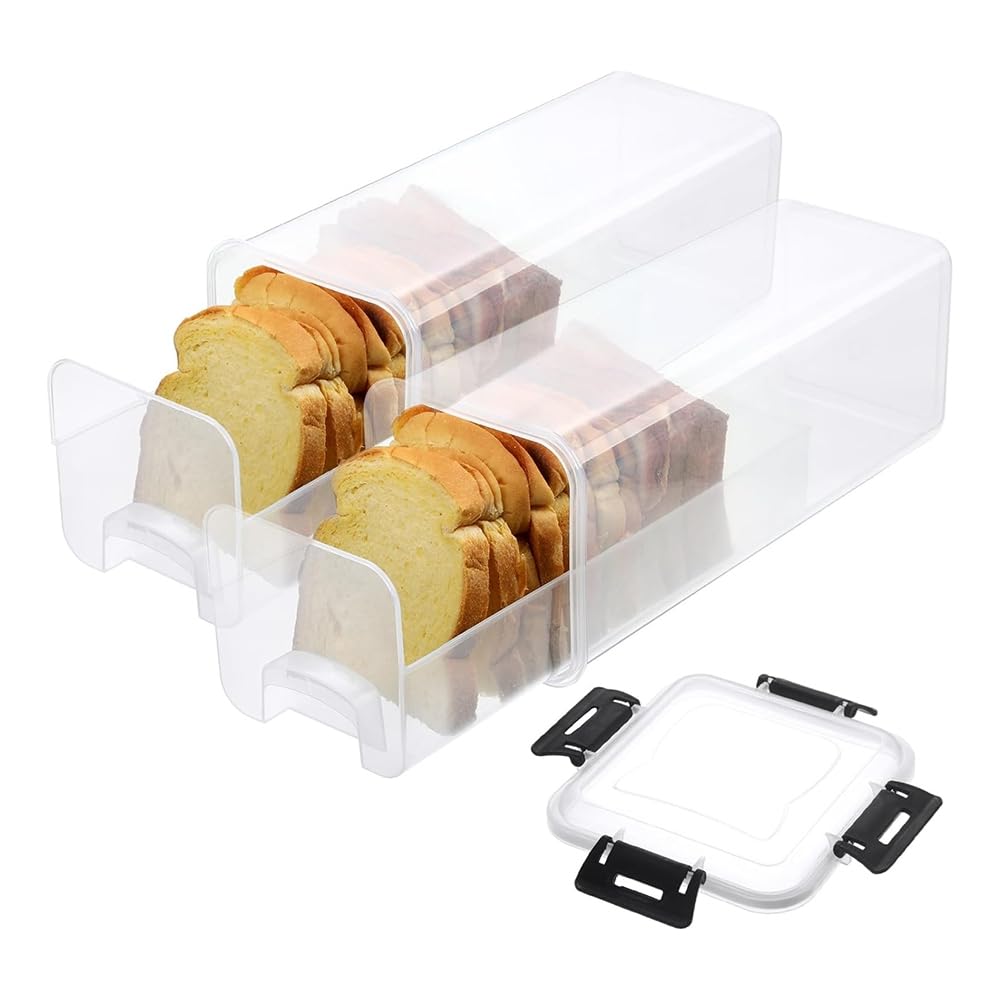 IJSDNVJNDX Plastic Bread Box for Homemade Bread, Airtight Bread Storage Container with Tray(2 Pcs)