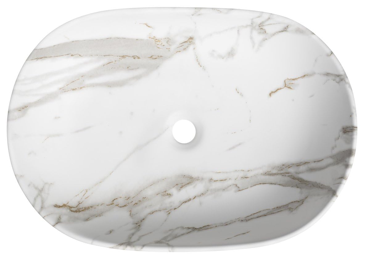 Sapho CALEO Keramik-Waschbecken zum Aufsetzen, 60x42cm, Bianco carrara