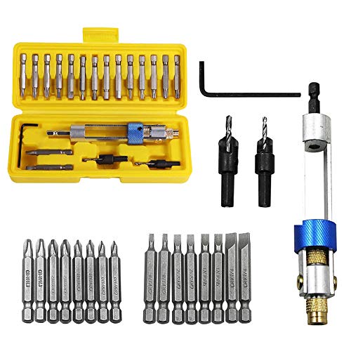 20 pcs set drill flip drive, Multi-Functional High Speed Steel Drill Bits Kits - Countersunk Bit & Bits & Flathead Bits & Allen Wrench & Double-Headed Drill Driver, with Storage Case