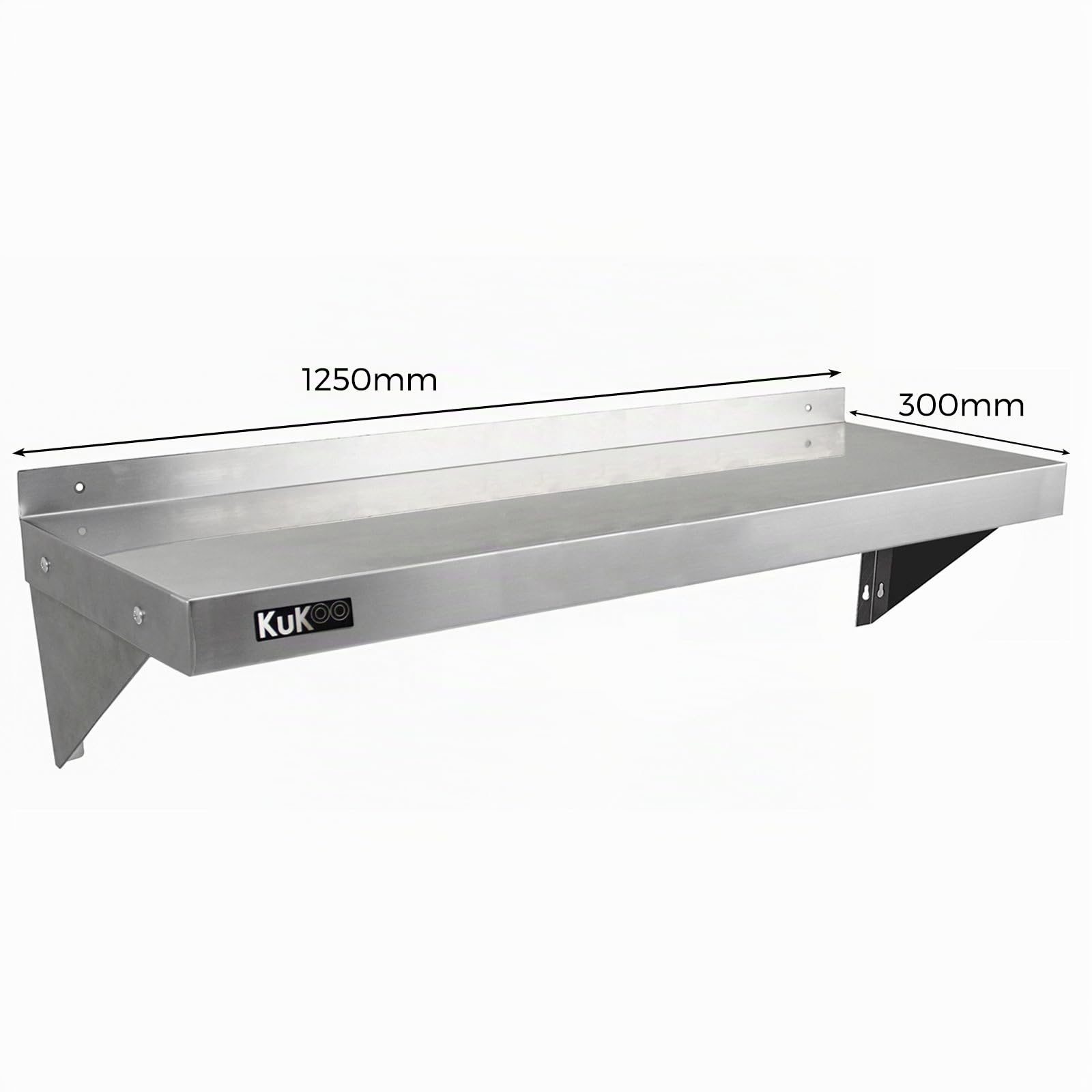 KuKoo 2 estantes comerciales de acero inoxidable para cocina, estantes de pared, resistentes a la corrosión y sin paños de microfibra 1250 mm x 300 mm