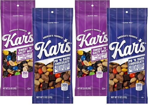 Kar’s Nuts Variety Pack Trail Mix Snacks - Sweet 'N Salty Mix,Peanut Butter 'N Dark Chocolate,2oz – Grab &amp; Go Bags,Individual Snack Packs,Gluten-Free Trail-Mix Snack,(Pack of 48)