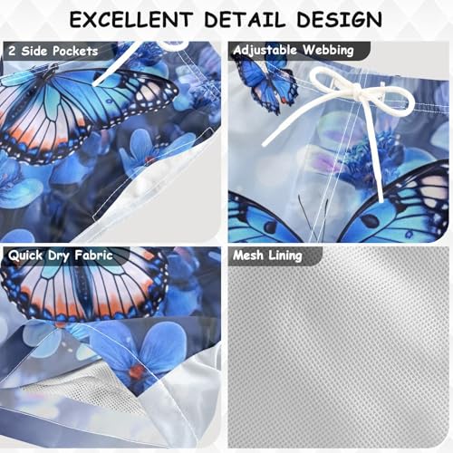 Pigsaly Boys Swim Trunks Flowers Blue Butterfly Boys Board Shorts Swimsuit Swimwear Summer Bathing Suit S3