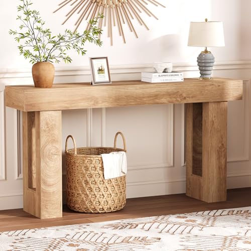 63 Inch Farmhouse Console Table for Entryway, Slim Wood Sofa Side Table, Modern Minimalist Decorative Furniture for Living Room, Hallway, Front Door, Natural