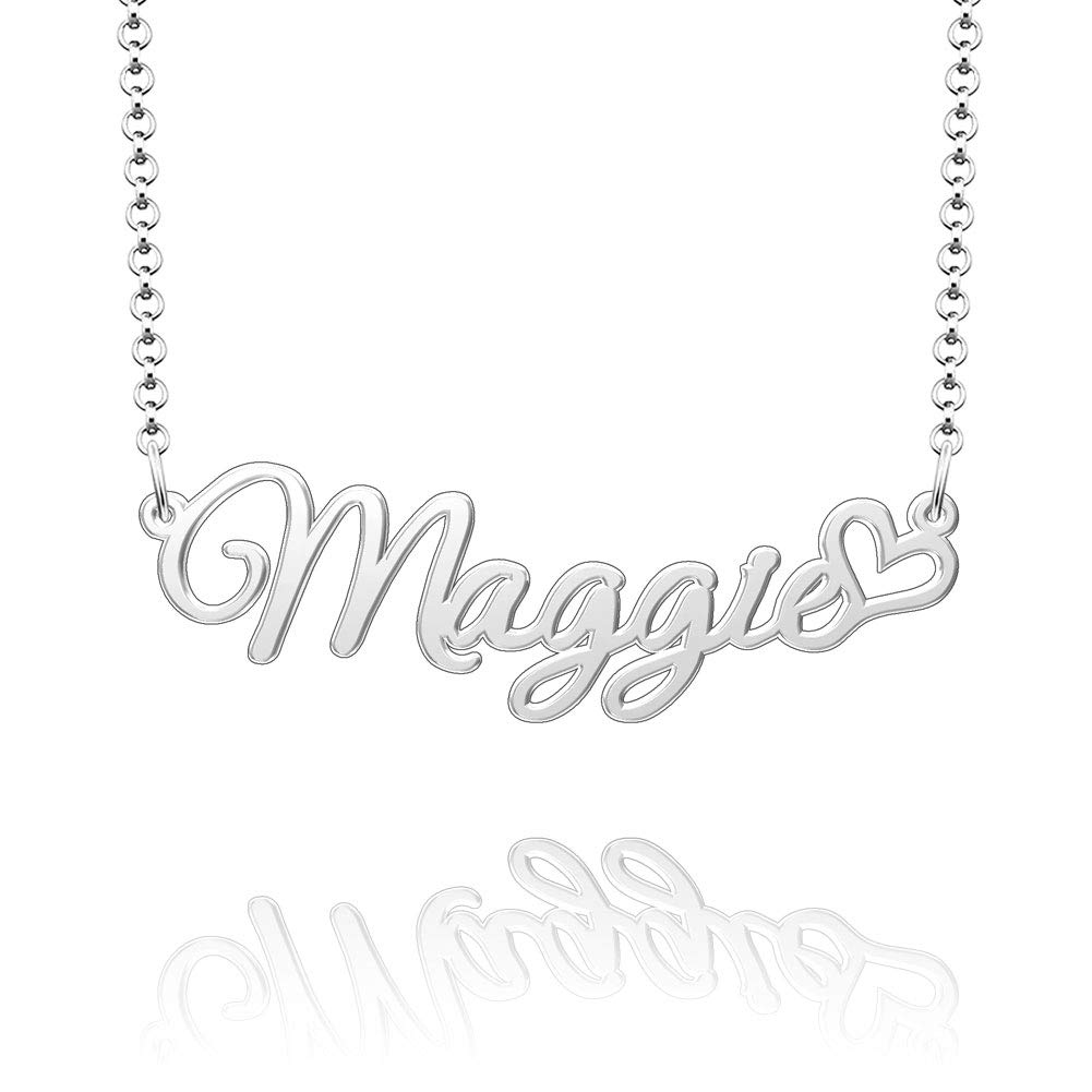 Q&Locket 925 Sterling Silver Personalized Custom Name Necklace Script Initial Nameplate Necklaces Gifts for Girls Womens