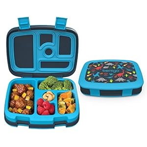 Bentgo® Kids Prints Leak-Proof, 5-Compartment Bento-Style Kids Lunch Box – Ideal Portion Sizes for Ages 3 to 7 – BPA-Free, Dishwasher Safe, Food-Safe Materials (Dinosaur)