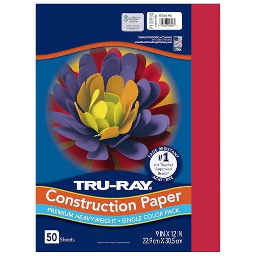 Tru-Ray Heavyweight Construction Paper Holiday Red 9 x 12 50 Sheets