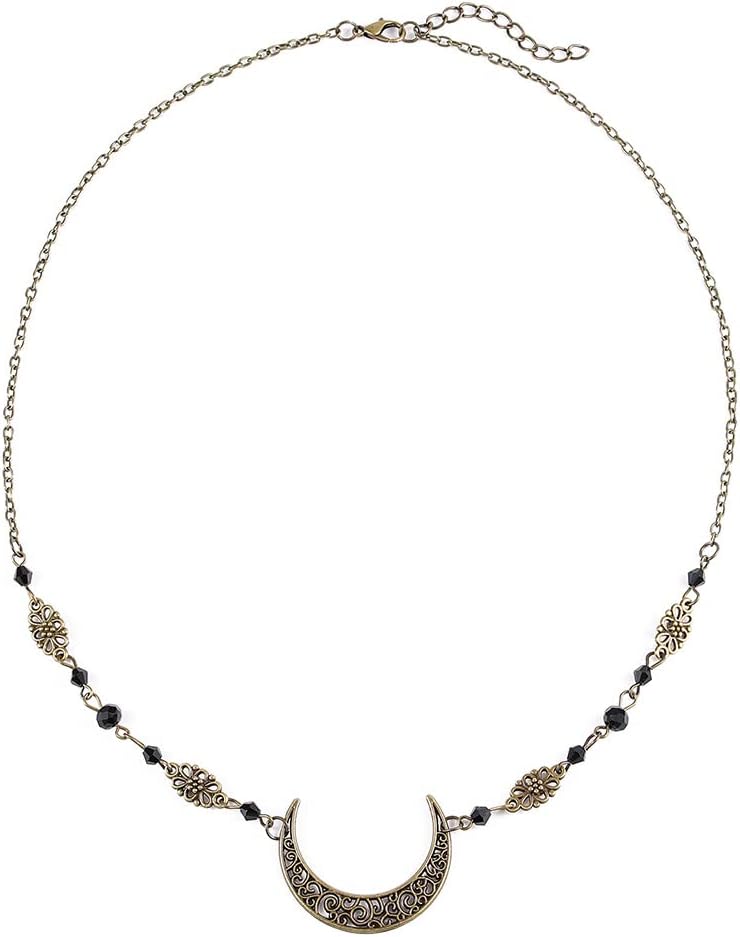 Yalice Boho Crescent Moon Head Chain Vintage Black Crystal Headband Chain Rhinestone Headpieces Witchy Forehead Chain for Women