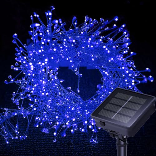 Genérico Luces de petardos solares, 4.9Ft 50 led luces de hadas de Navidad 8 modo cuerda de luz de alambre de cobre jardín boda decoraciones de fiesta de Navidad (Azul)