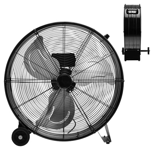 RELAX4LIFE Ventilateur de Sol Industrel Dia.60CM 180W 3 Vitesses, Ventilateur à Tambour 24 Pouces Mobile avec Poignée pour Magasin Garage Usine Cuisine Gym...