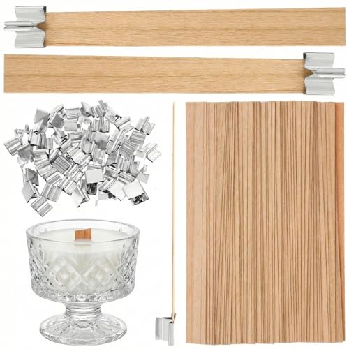 120pcs Holzdocht Kerze Set - 60 Stück Holzdochte Für Kerzen Mit 60 Stück Eisenständer Kerzendocht Holz Dochte Kerzen DIY Kerzenherstellung Set Für Romantische Abende Und Kreative Köpfe