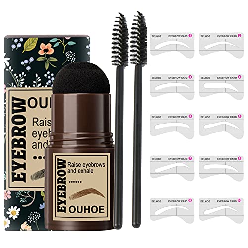 Eyebrow Stamp Stencils Kit Waterproof, Professional Eyebrow Powder Stamp Makeup Kit with 10 Reusable Eyebrow Stencils & 2 Eyebrow Brushes, Long Lasting Buildable Eyebrow Makeup Tools (Blonde)