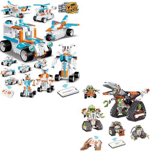 aukfa 12in1 Stem Robot Robot/Car/Plane/Jeep/Motorcycle/Fighte Building Kits & 5in1 Robot Dinosaur Sets for Boys Age 6-12, Remote/App Control