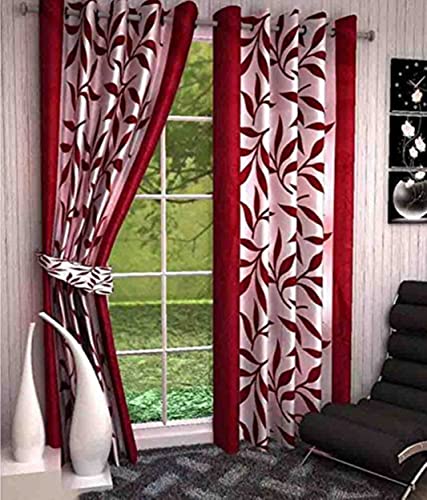 Galaxy Home Decor Modern Eyelet Polyester Printed Curtains for Window 5 Feet, Pack of 1, Maroon
