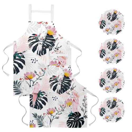 Tablier de serveuse anti-taches avec poches et broches oiseaux