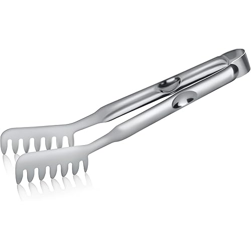 Pleafind 11.4 Inch Pasta Tong, Pasta Tongs with Fluted Handles, Stainless Steel Pasta Tongs, Comfortable and Easy to Grip, Kitchen Pasta Clip,Spaghetti clips for pasta cooking & grilling & baking